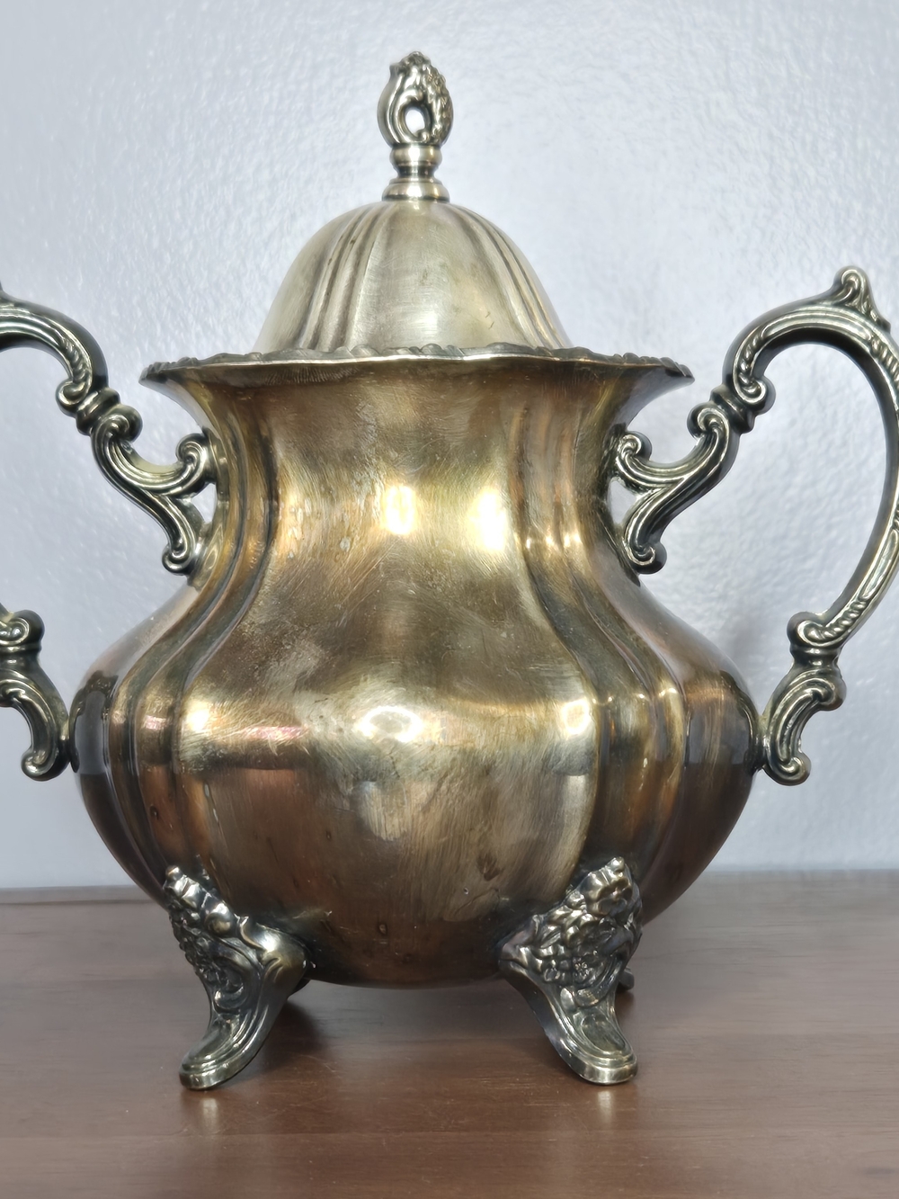 Mid Century Silver Sugar Bowl, EPCA - Lancaster Rose By Poole 400 Footed Floral